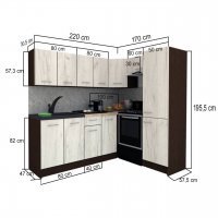 Bucatarie de Colt GENA NEW 6 DR. 170-220, Fara Corp de Cuptor, Wenge / Decor K366